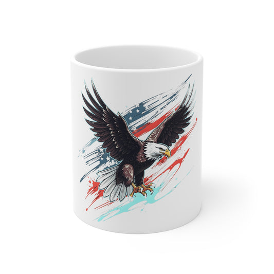 Bald Eagle American Flag Mug — Patriotic 11oz Coffee Cup