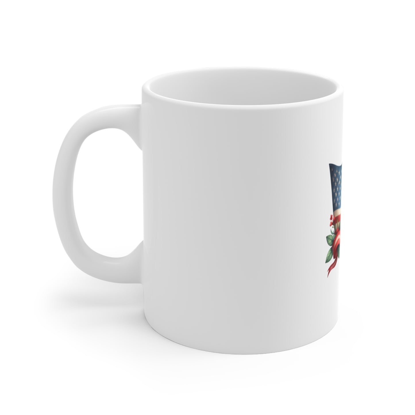 Patriotic Rose Flag Mug — American Flag with Red Roses 11oz