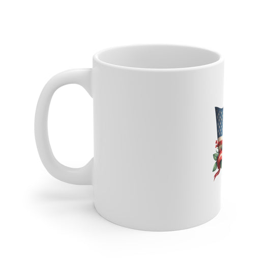 Patriotic Rose Flag Mug — American Flag with Red Roses 11oz