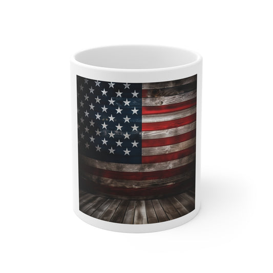 Rustic American Flag Coffee Mug – Wood Plank USA Flag Mug – Distressed Patriotic Mug – Vintage Americana Coffee Cup American Flag Rustic 11oz Mug — Vintage USA Patriot Coffee Cup for Veterans & Fourth...