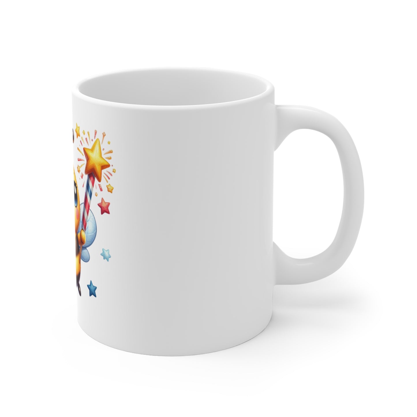 Cute Patriotic Bee Coffee Mug – Kawaii Bumblebee Fireworks Mug – Red White Blue Star Wand Cup – Adorable USA Gift Mug 11oz