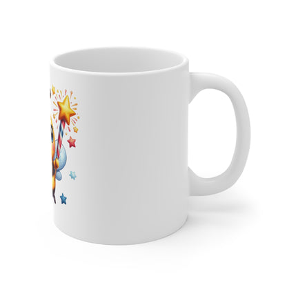 Cute Patriotic Bee Coffee Mug – Kawaii Bumblebee Fireworks Mug – Red White Blue Star Wand Cup – Adorable USA Gift Mug 11oz