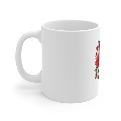 American Flag Floral Mug - Patriotic 11oz Coffee Cup for Memorial Day & Veterans