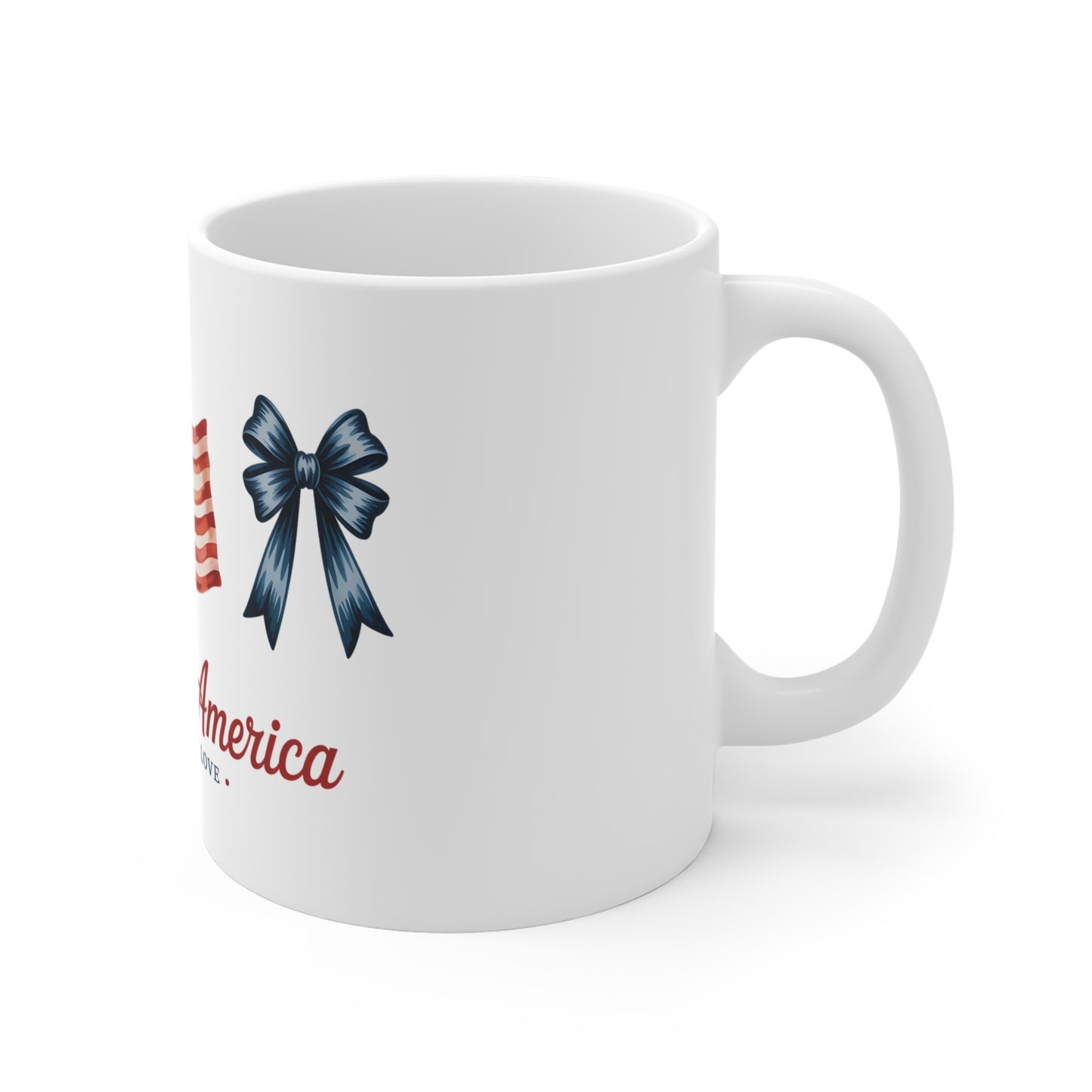 God Bless America 11oz Mug — Patriotic Flag & Ribbon Coffee Cup