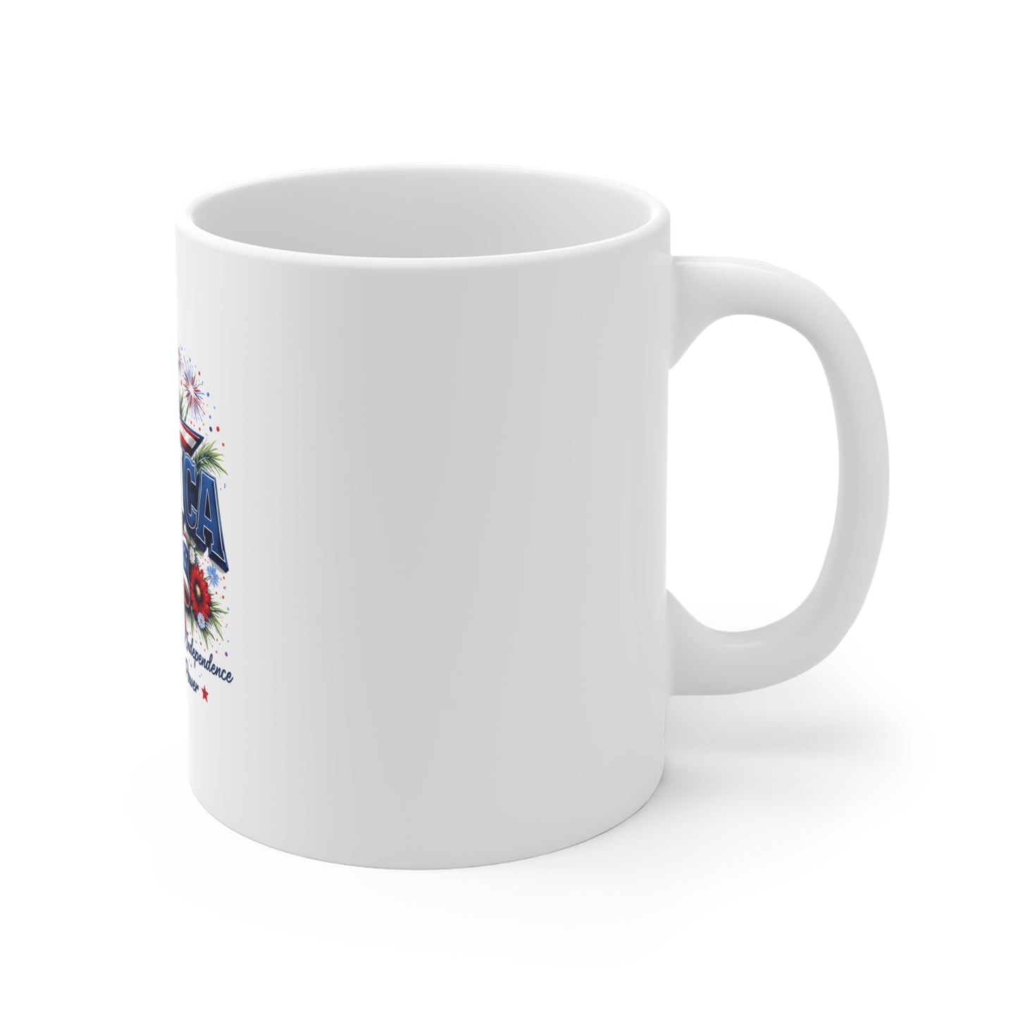 America Patriotic 11oz Mug – Red White Blue Flag Bow Coffee Cup (Fourth of July)