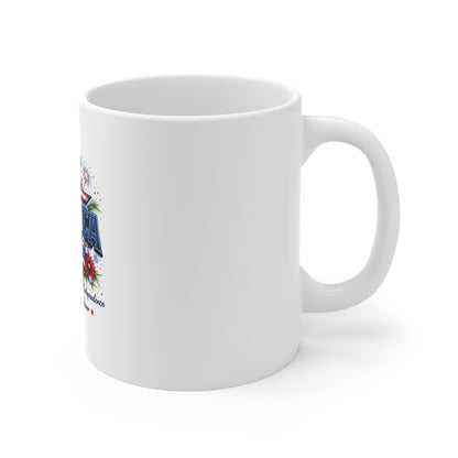 America Patriotic 11oz Mug – Red White Blue Flag Bow Coffee Cup (Fourth of July)