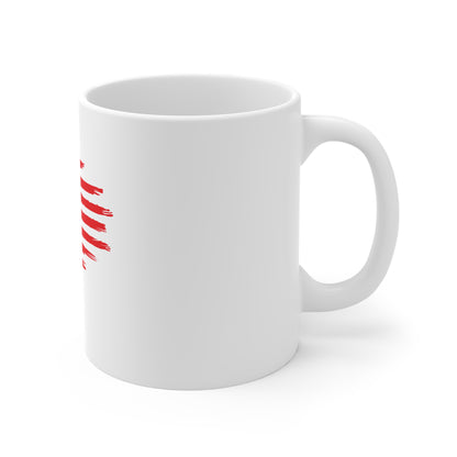 Distressed American Flag Coffee Mug – Grunge USA Flag Mug – Bold Brushstroke Patriotic Cup – Red White Blue Gift Mug 11oz