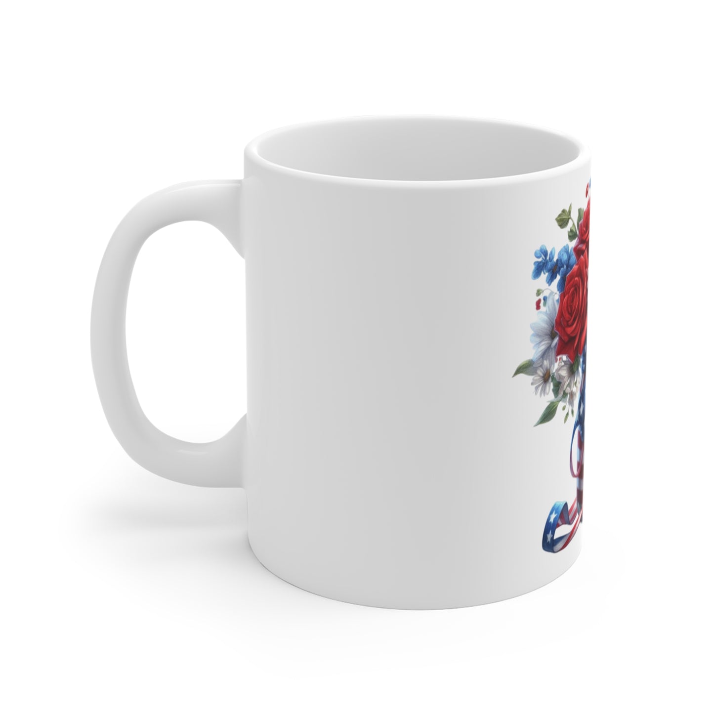 American Flag Mason Jar Floral Coffee Mug – Patriotic Rose & Daisy Mug – Red White Blue Bouquet Cup – 4th of July Gift Mug Patriotic Mason Jar Floral Mug – American Flag Red Rose & Daisy 11oz