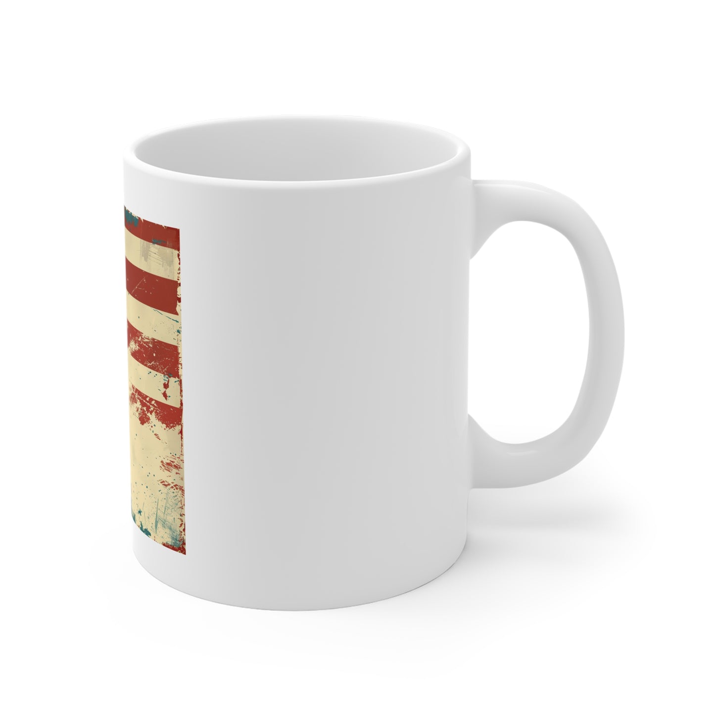 Vintage American Flag Coffee Mug – Distressed Patriotic USA Mug with Clean Minimal Design – 11oz Ceramic Cup – Classic Americana Gift