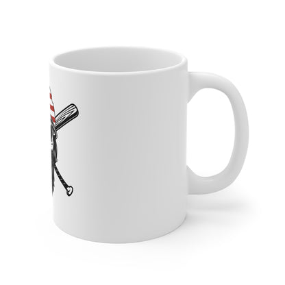 American Flag Baseball Skull Mug – Patriotic Skull Coffee Cup – USA Sports Freedom Design Mug 11oz