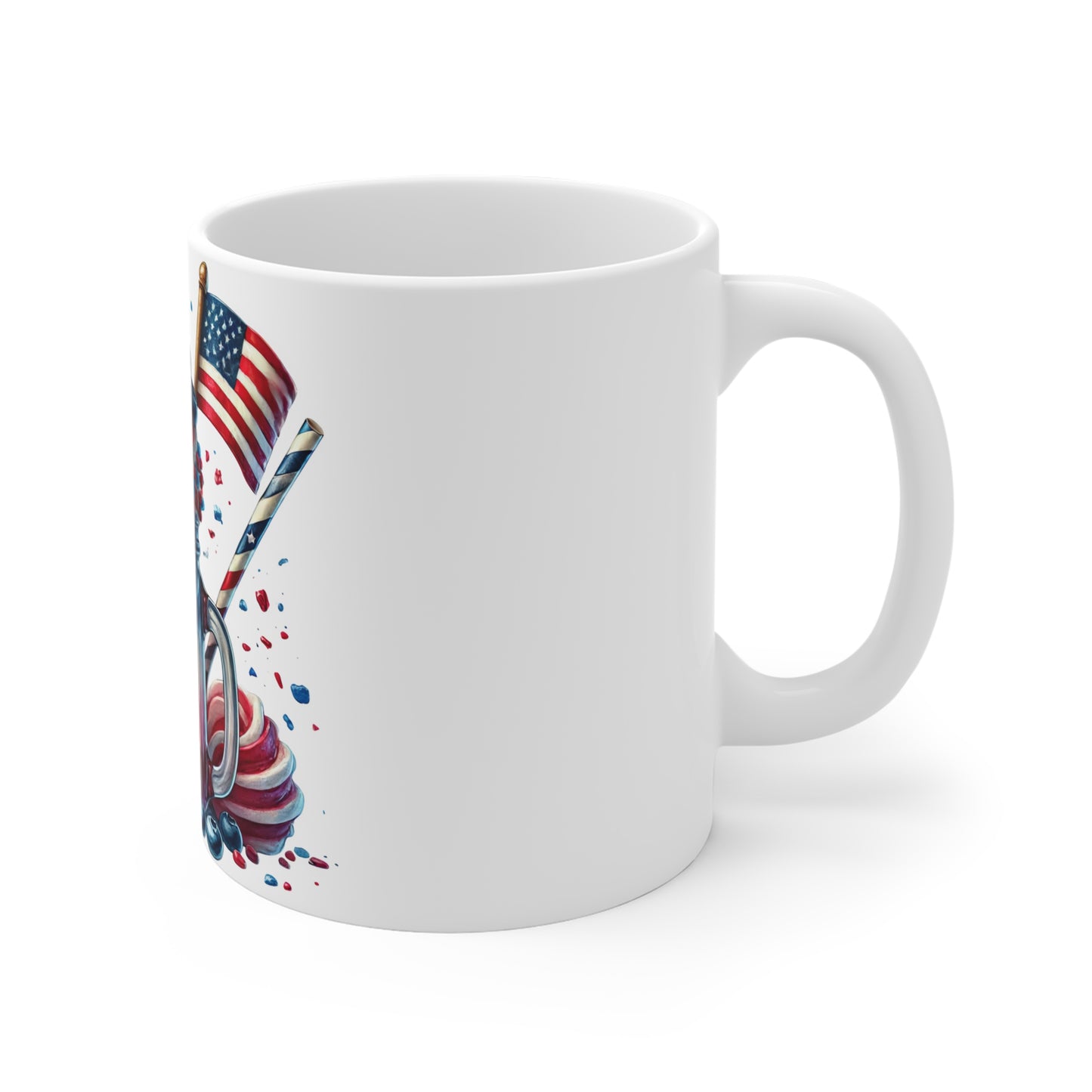 Patriotic Candy Milkshake Coffee Mug – 4th of July Dessert Mug – Red White Blue Ice Cream Sundae Cup with Lollipop & Flag Patriotic Red White & Blue Dessert Mug — 11oz USA Flag Milkshake Coffee Cup...