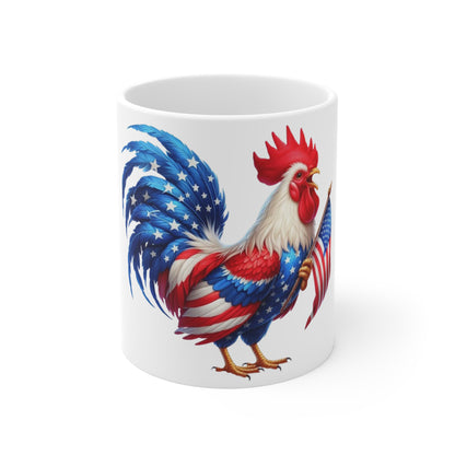 Patriotic Rooster Coffee Mug – American Flag Rooster Holding USA Flag – Red White Blue Chicken Mug – Proud American Gift Patriotic Rooster Coffee Mug – American Flag 11oz Ceramic