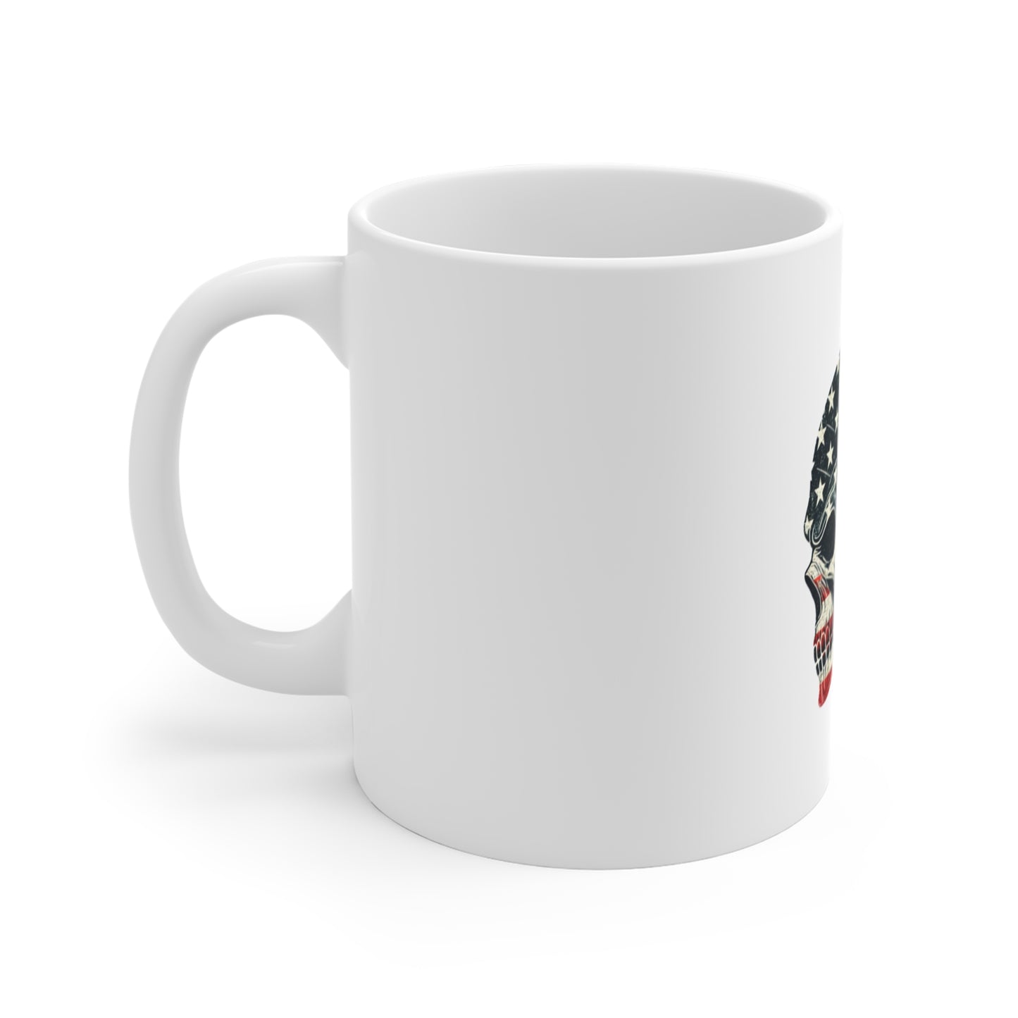 American Flag Skull Mug – Patriotic 11oz Coffee Cup