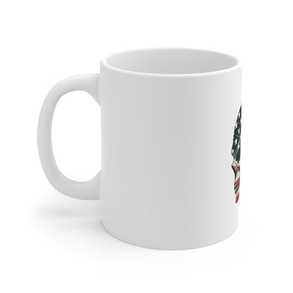 American Flag Skull Mug – Patriotic 11oz Coffee Cup