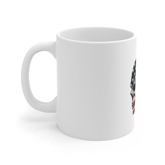 American Flag Skull Mug – Patriotic 11oz Coffee Cup