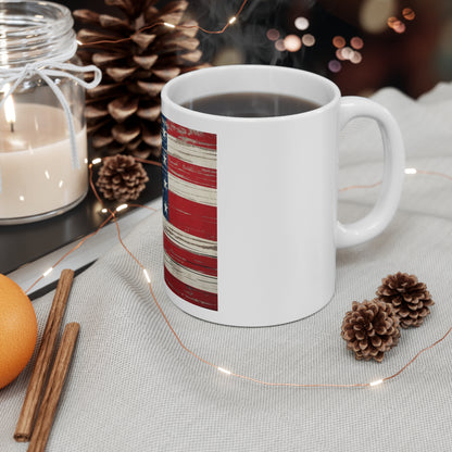 Scraped Barnwood American Flag Coffee Mug – Weathered USA Flag Mug – Rustic Distressed Wood Grain Patriotic Cup – Vintage Americana Mug Rustic American Flag Mug — Vintage USA 11oz Coffee Cup