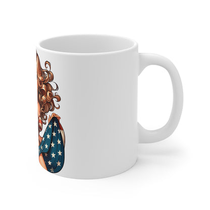 Patriotic Pin-Up Close-Up Mug – Vintage Americana Woman Coffee Mug – Retro USA Flag Dress Cup – Bold American Beauty Mug – Fourth of July Gift Patriotic Pin-Up Girl Coffee Mug – 11oz Americana Flag...