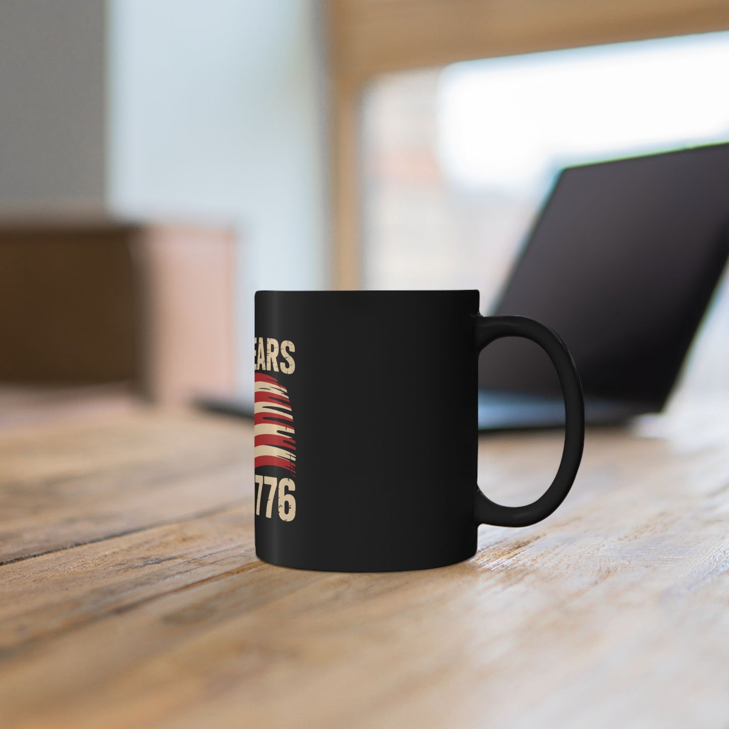 250 Years Since 1776 Black Coffee Mug — Vintage American Flag Patriotic Memorial Cup