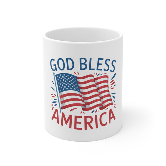 God Bless America Mug — Patriotic 11oz Coffee Cup with Flag Design
