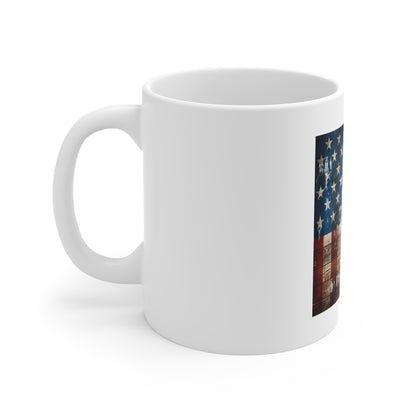 Patchwork American Flag Wood Coffee Mug – Distressed Panel USA Flag Mug – Rustic Mixed Wood Patriotic Cup – Vintage Americana Gift American Flag Rustic Wood 11oz Mug — Patriotic USA Coffee Cup for...