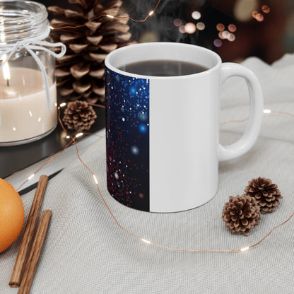 Patriotic Sparkle Gradient Coffee Mug – Red Blue Glitter Mug – Starry Light Effect USA Cup – Modern Americana Mug Galaxy Starfield 11oz Coffee Mug – Red & Blue Space Night Sky Design