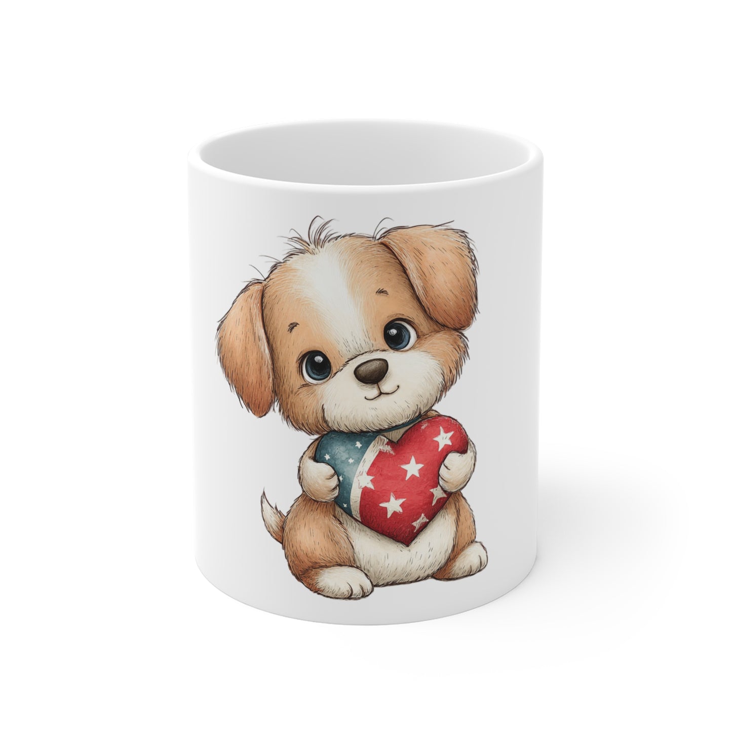 Cute Patriotic Puppy Heart Coffee Mug – 4th of July Dog Mug – Americana Puppy Holding Flag Heart – Red White Blue Pet Lover Gift Cute Puppy Holding American Flag Heart Mug — 11oz Cute Dog Coffee Cup...