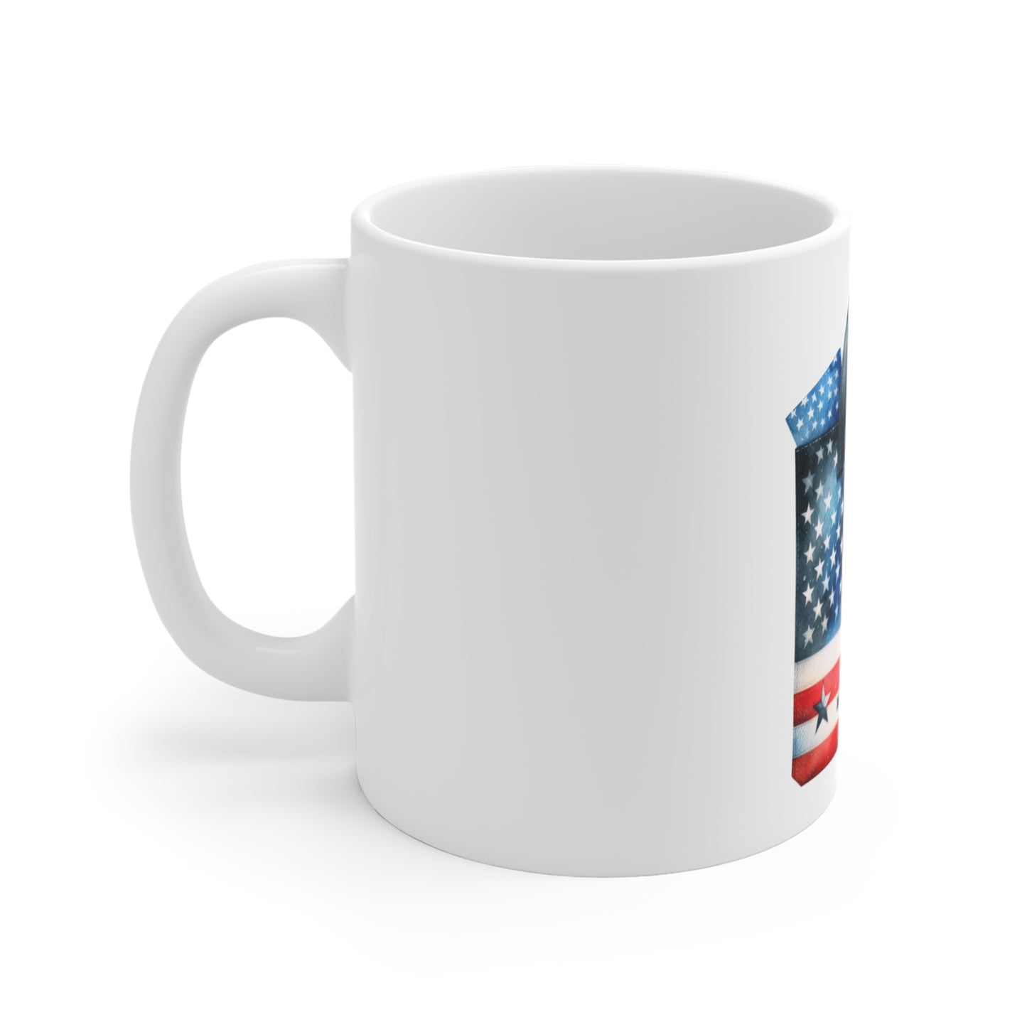 Patriotic Tote Mug — 11oz Coffee Cup with American Flag Bag Design