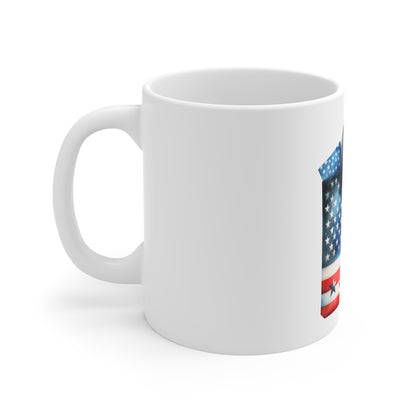 Patriotic Tote Mug — 11oz Coffee Cup with American Flag Bag Design