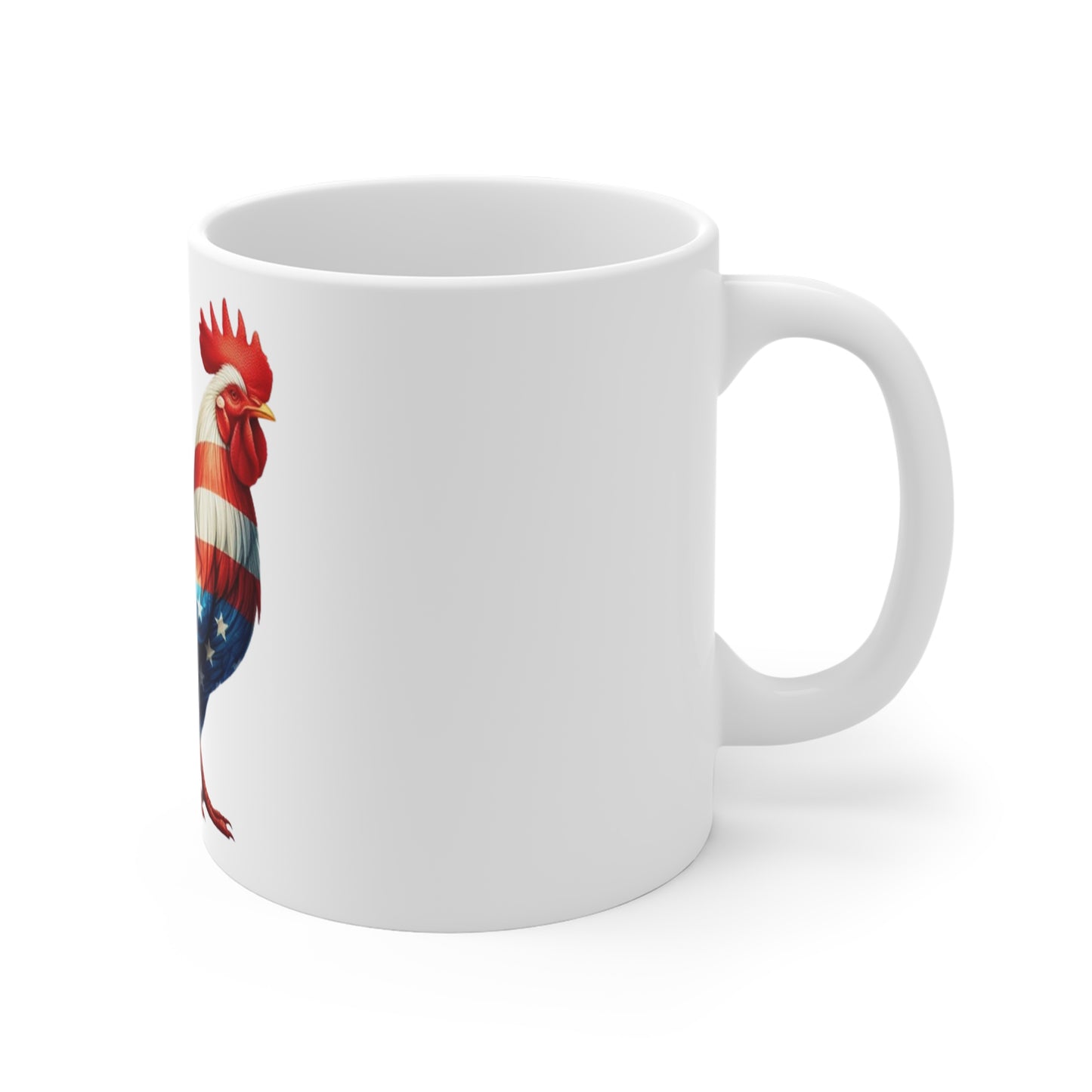 Patriotic Rooster Coffee Mug – Flowing American Flag Chicken Design – Red White Blue Farmhouse Mug – USA Pride Gift American Flag Rooster Coffee Mug — Patriotic 11oz Tea Cup