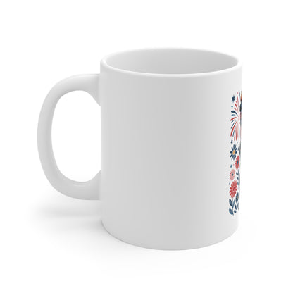Statue of Liberty Fireworks 11oz Mug — Patriotic Independence Day Coffee Cup
