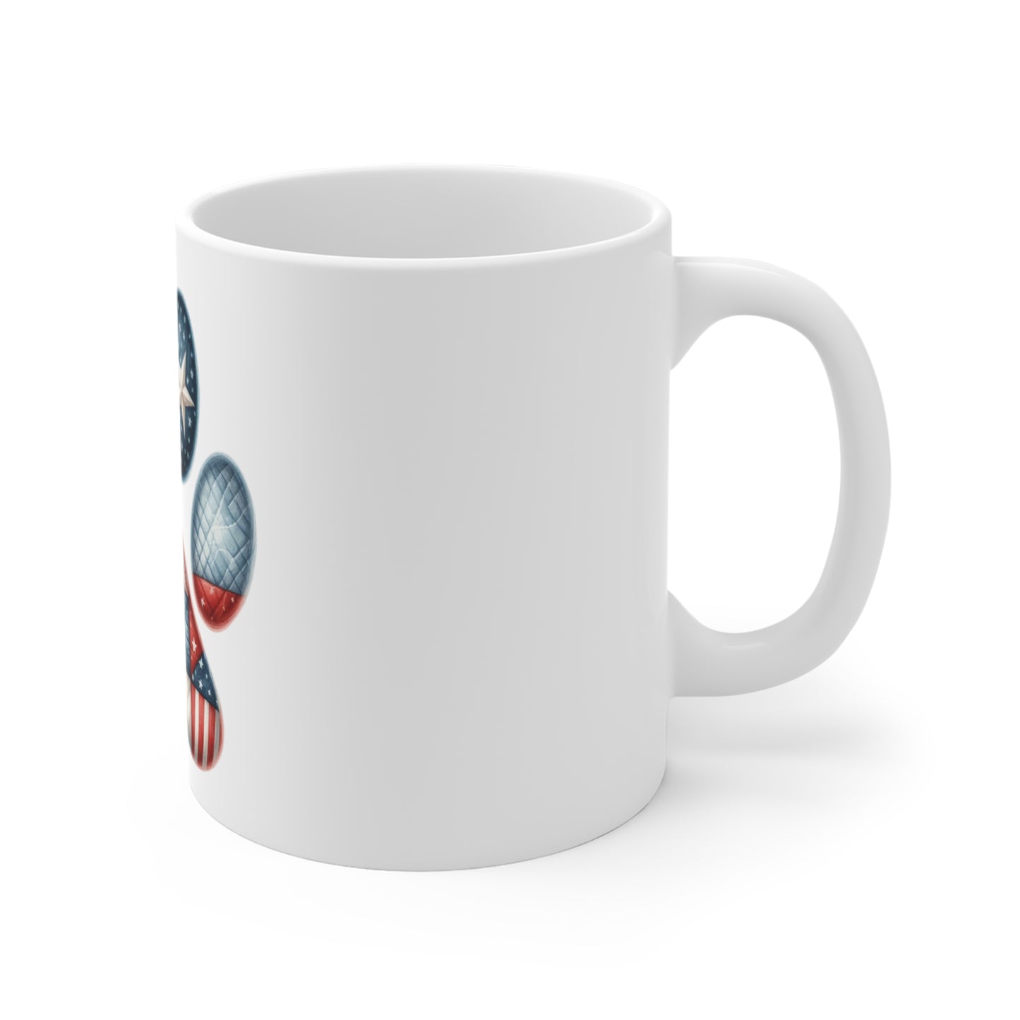 Patriotic Patchwork Dog Paw Coffee Mug – Americana Quilt Paw Print Mug – Red White Blue Pet Lover Mug – USA Dog Gift Cup Patriotic Paw Print Mug — American Flag Dog Lover Coffee Cup