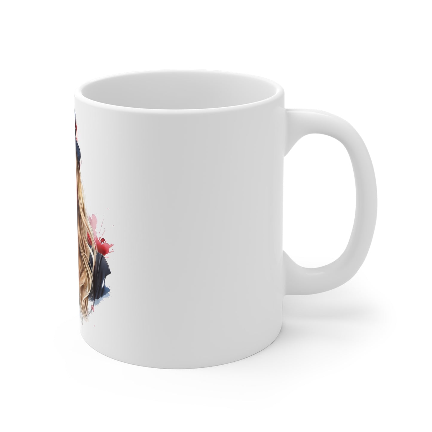 Patriotic American Girl Coffee Mug – USA Flag Hat Portrait Mug – Americana Woman Art Cup – Bold USA Gift Mug 11oz