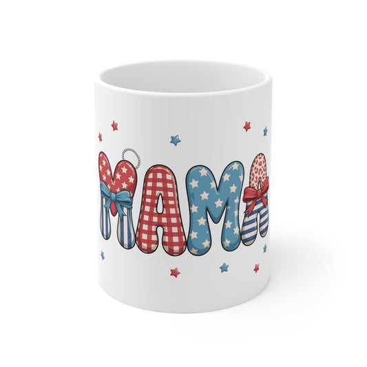 Mug — Patriotic Mama 11oz Ceramic Coffee Mug (Red, White & Blue Stars)