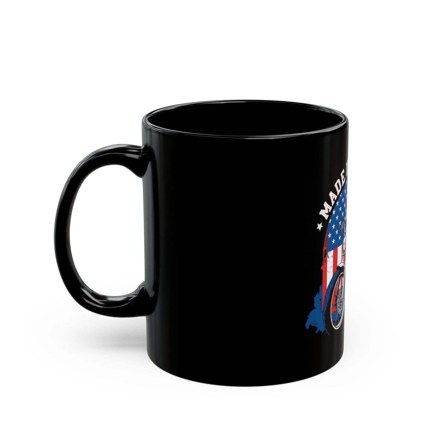 Made in America Biker Coffee Mug – Patriotic Motorcycle Skull Mug – USA Rider Gift Mug – American Flag Vintage Biker Cup Made in America Motorcycle Skeleton Black Mug — Patriotic Biker Coffee Cup...
