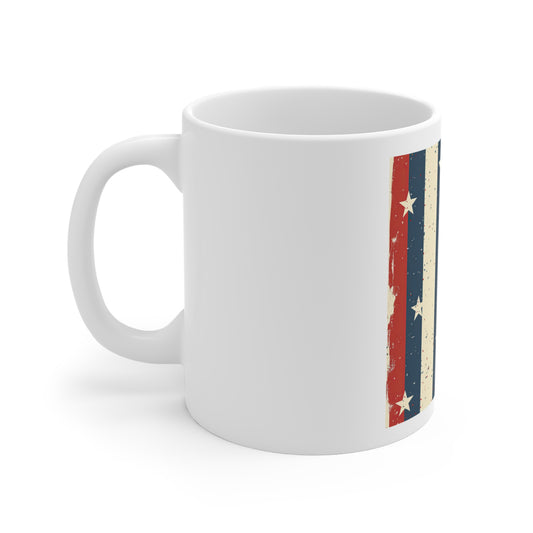 Vintage Stripe Star Coffee Mug – Distressed Patriotic Stripe Mug – Red White Blue Rustic Americana Mug – Retro Flag Style Cup American Flag Stripes Mug — Vintage Patriotic 11oz Coffee Cup