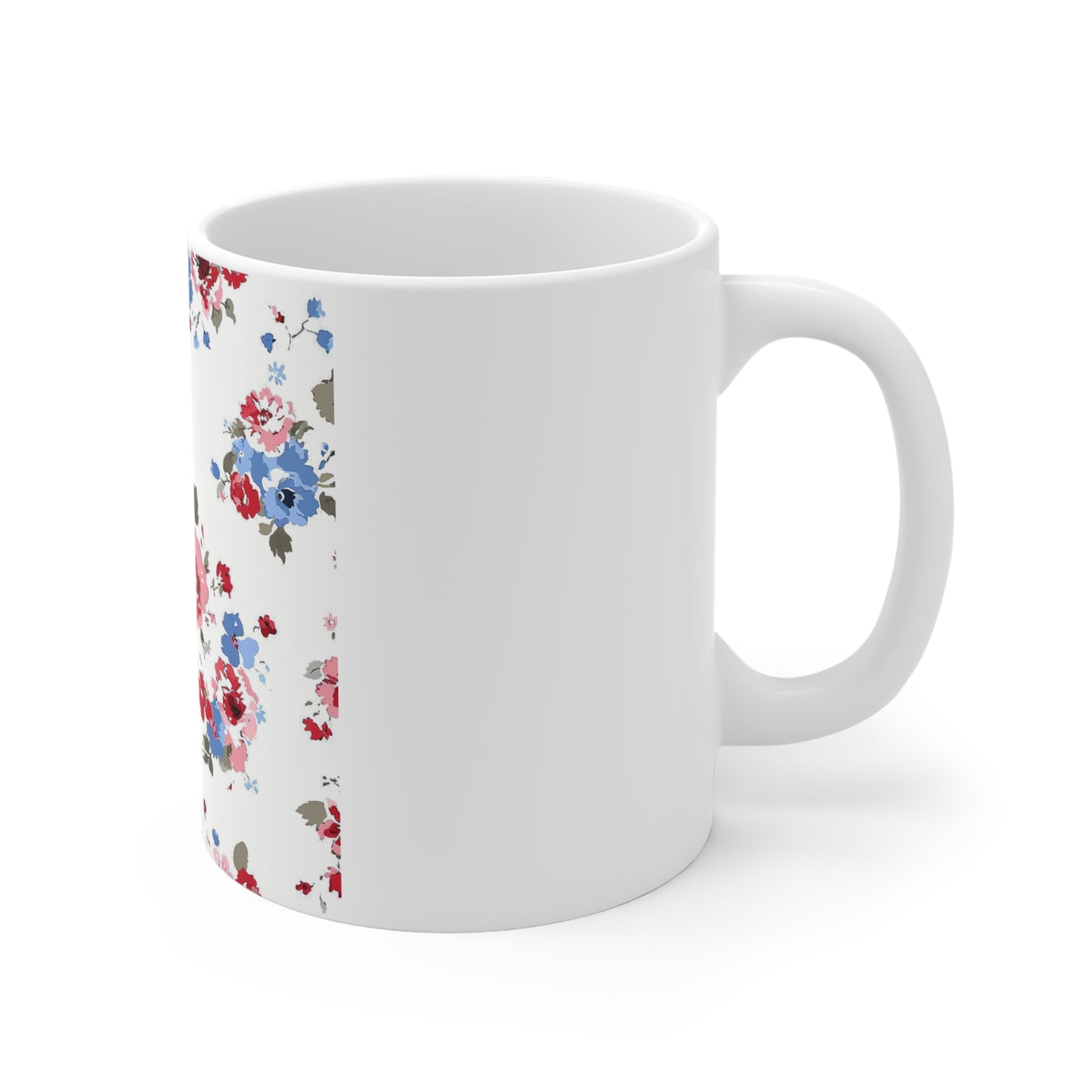 Vintage Patriotic Floral Coffee Mug – Red White Blue Rose Mug – Shabby Chic Americana Cup – Soft Garden Bouquet Mug Floral Vintage Rose 11oz Ceramic Mug