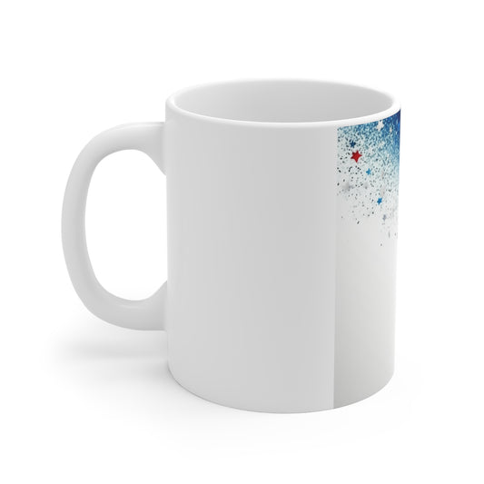 Patriotic Star Confetti Coffee Mug – Red White Blue Glitter Mug – Minimal Americana Cup – Festive USA Sprinkle Design Patriotic Star Spray Mug — Red, White & Blue 11oz Coffee Cup