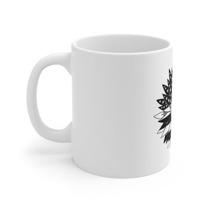 Black & White Patriotic Sunflower Mug – American Flag Floral Coffee Mug – Modern Americana Bloom Cup – Minimalist USA Gift Mug Mug 11oz