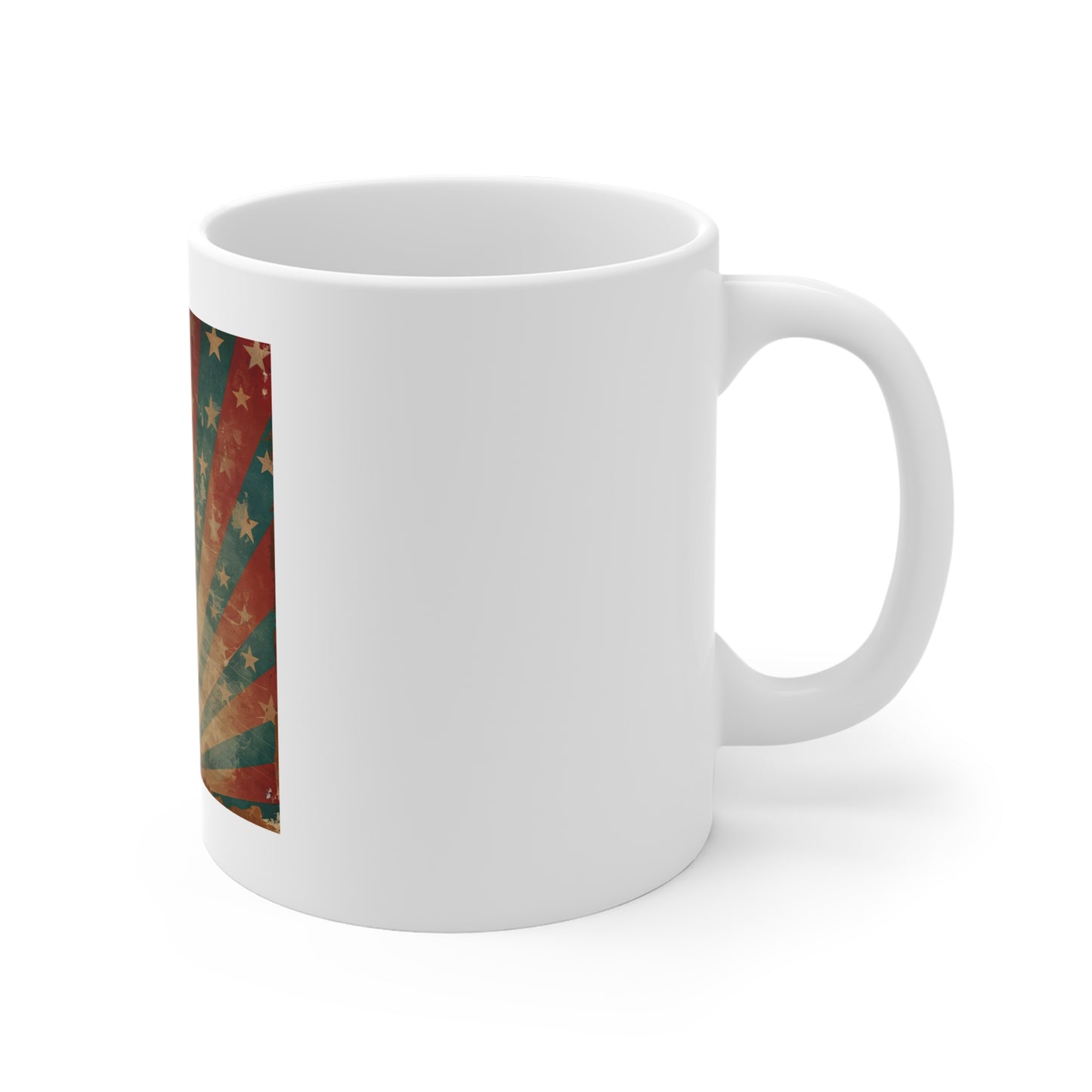Vintage Americana Starburst Coffee Mug – Retro Patriotic Rays Mug – Distressed USA Star Pattern Cup – Classic Americana Gift Vintage Starburst 11oz Coffee Mug - Patriotic Retro Design