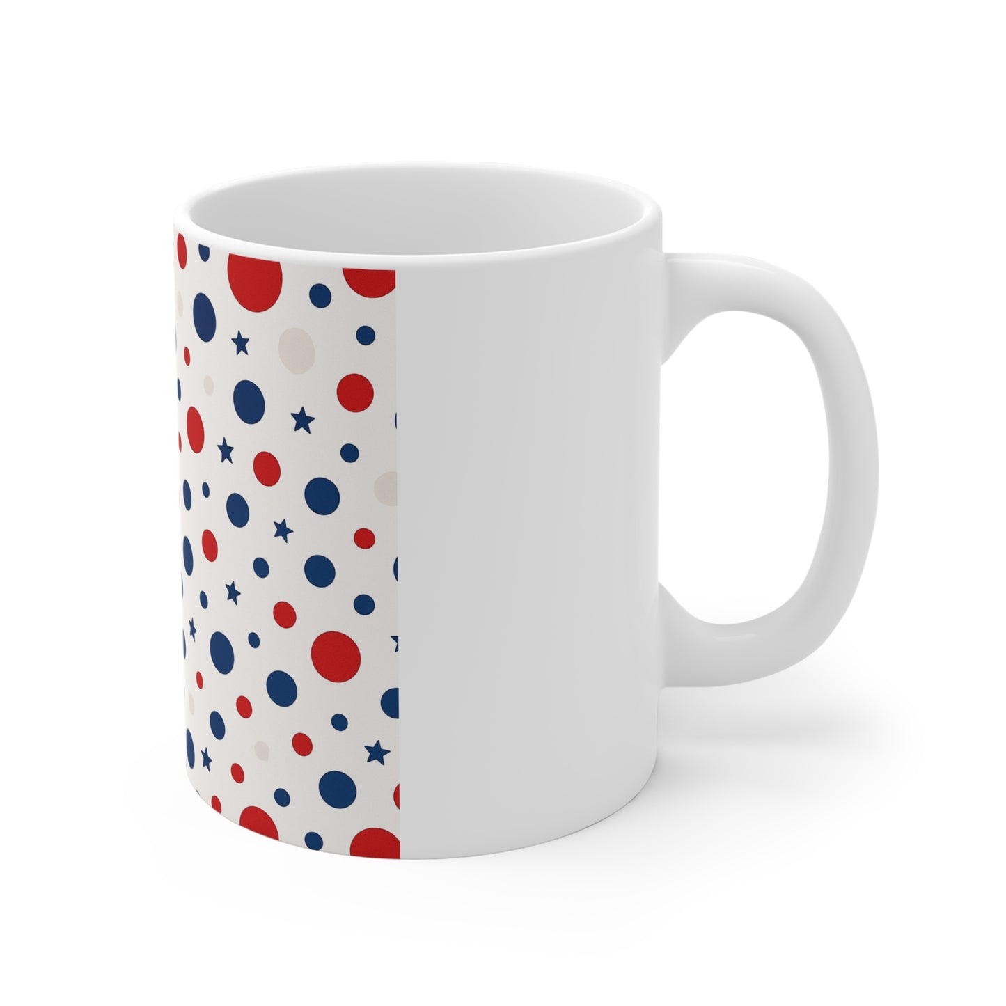 Patriotic Polka Dot Coffee Mug – Red White Blue Star Dot Mug – Minimalist USA Pattern Mug – Cute Americana Gift11oz