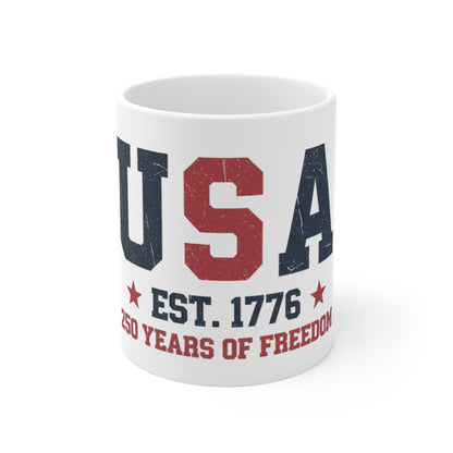 USA EST 1776 Coffee Mug – 250 Years of Freedom Patriotic Mug – Vintage Distressed American Flag Mug 11oz