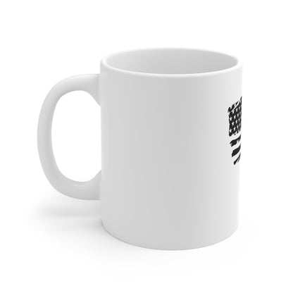 Black Painted American Flag Coffee Mug – Distressed Brushstroke USA Flag Mug – Minimalist Patriotic Cup – Rugged Americana Gift Mug 11oz