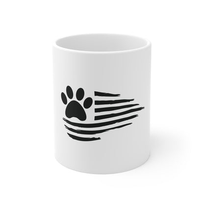 Stealth Paw American Flag Coffee Mug – Blacked Out USA Flag Paw Print Mug – Minimalist Dog Lover Patriotic Cup – Subtle Freedom Gift Mug Mug 11oz
