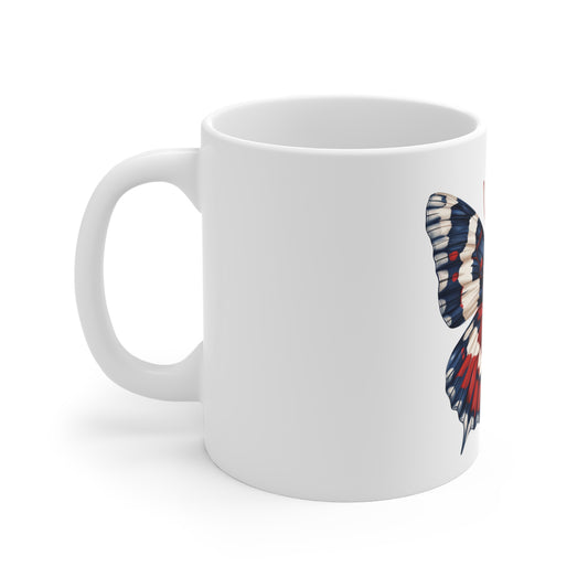 Patriotic Symmetry Butterfly Mug – Red White Blue Balanced Wing Coffee Mug – Americana Precision Art Cup – Bold USA Gift Mug Mug 11oz