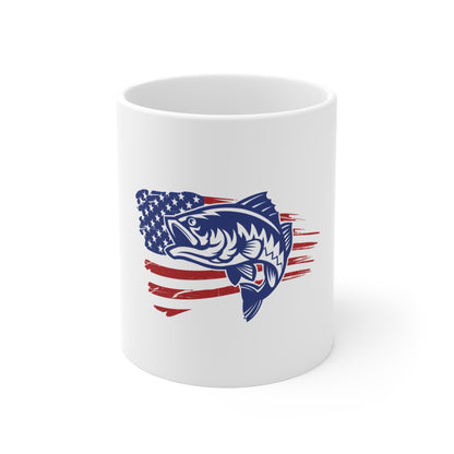 American Bass Fishing Mug – Patriotic Fish Coffee Cup (11oz)