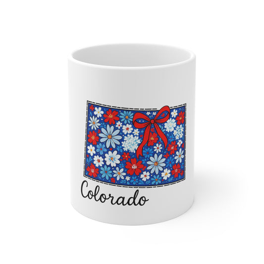Colorado Floral State Mug — Red, White & Blue Daisy Design