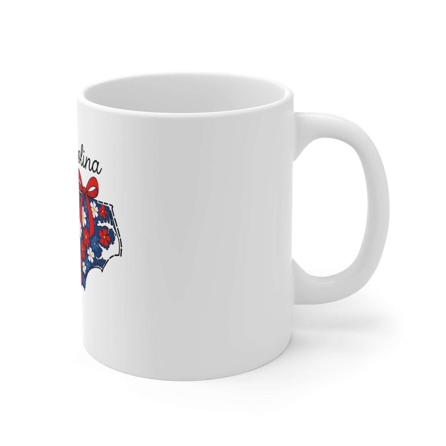 North Carolina Floral State Mug – 11oz Patriotic Red & Blue Gift