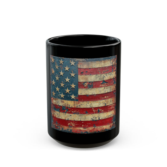 American Flag Vintage Black Mug – Distressed USA Stars & Stripes Coffee Cup (11oz, 15oz)
