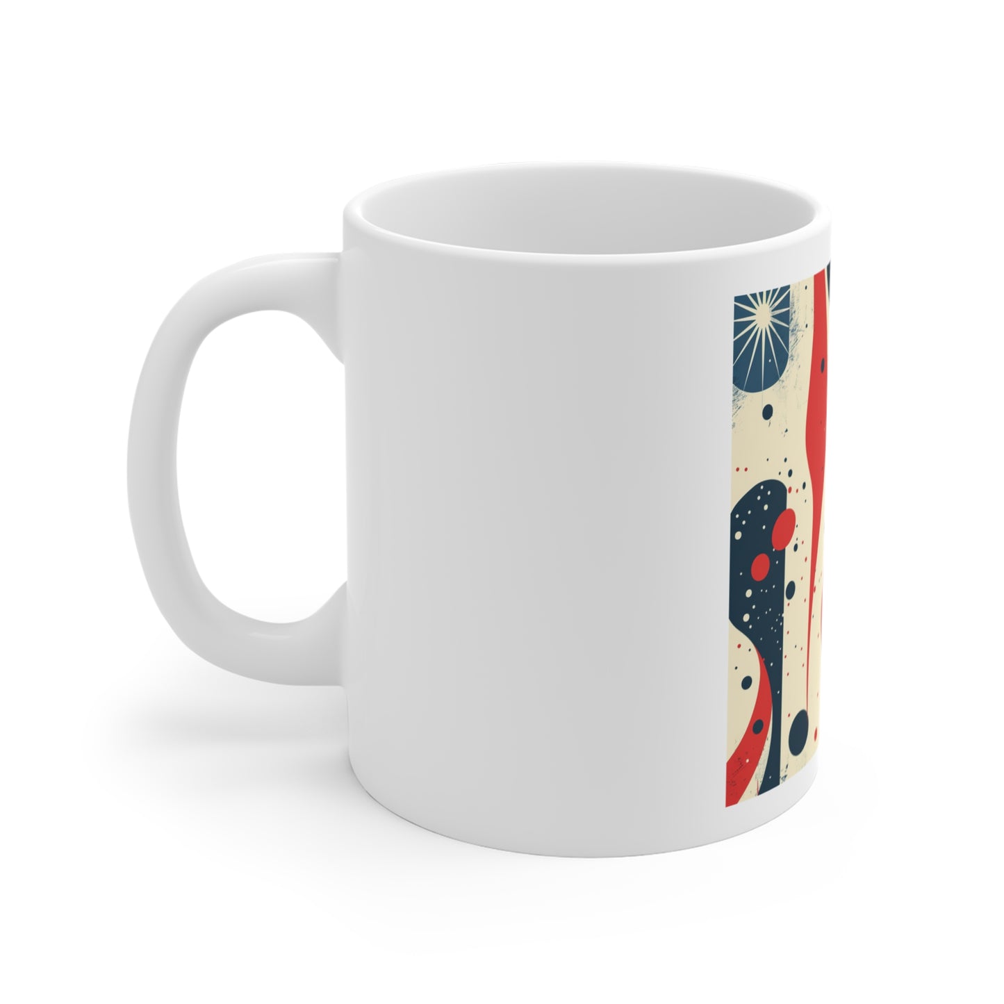 Abstract Patriotic Coffee Mug – Red White Blue Modern Art Mug – Retro Americana Pattern Mug – Mid Century Style Patriotic Cup Abstract Retro Waves Ceramic Mug — Mid-Century Modern 11oz Coffee Cup...