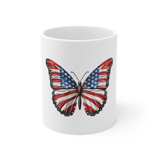 Classic American Flag Butterfly Mug – Bold Patriotic Butterfly Coffee Mug – Red White Blue USA Wing Design – Timeless Americana Gift American Flag Butterfly Mug – Patriotic 11oz Coffee Cup